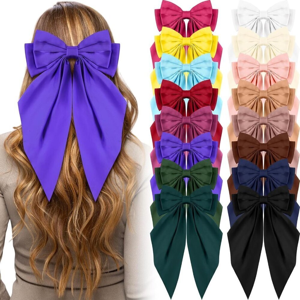16 Pcs Satin Hair Bows Bulk Large Clips Women Gifts Accessories